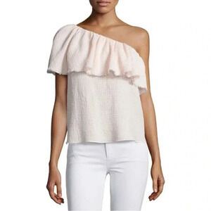 Rebecca Taylor One Shoulder Pink Gauze Ruffle Top size 2 H47
